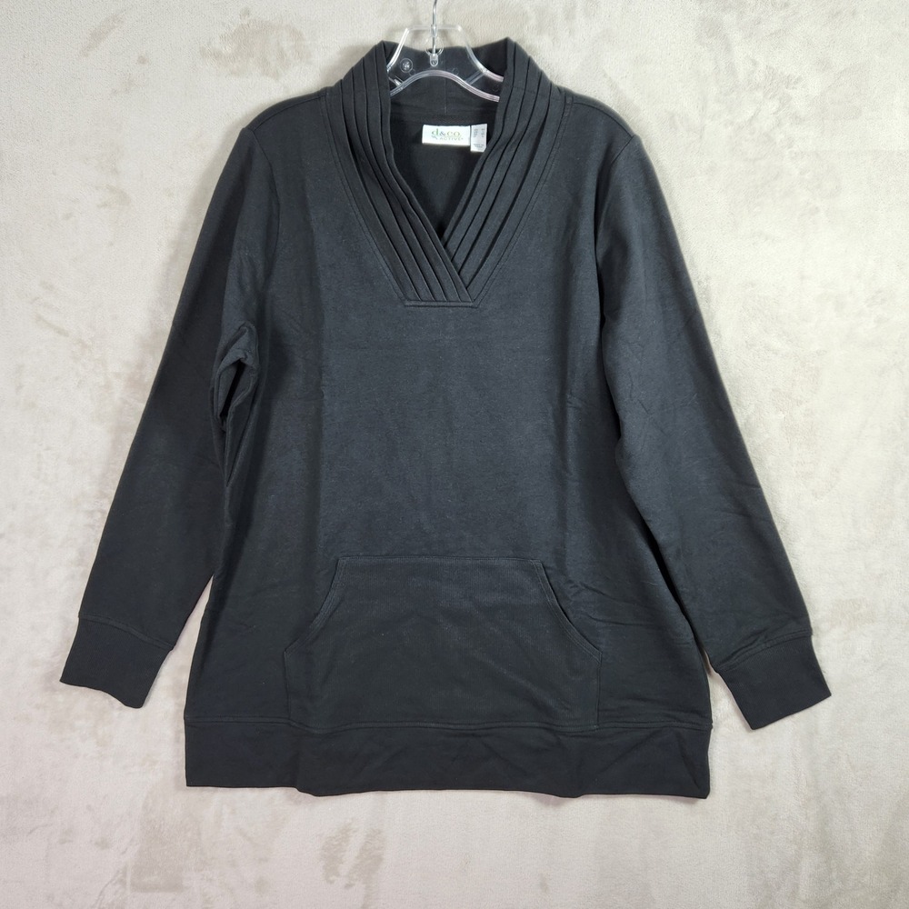 Denim & Co Tunic Womens Medium Black Active‎ French Terry Pleated V-Neck A555533